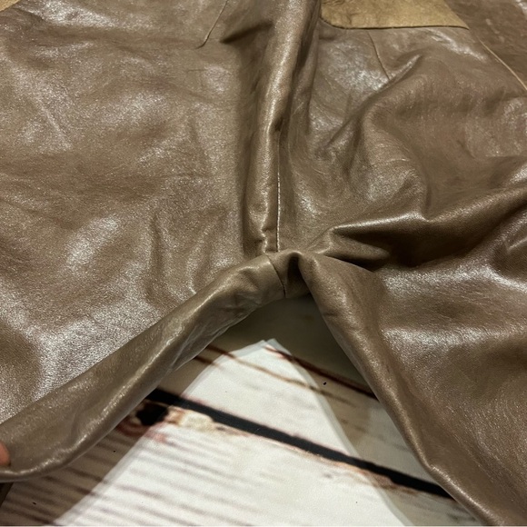 DKNY women’s 100% leather boot cut tuxedo trim pants size 6 Brown Vintage Y2K - Picture 10 of 16